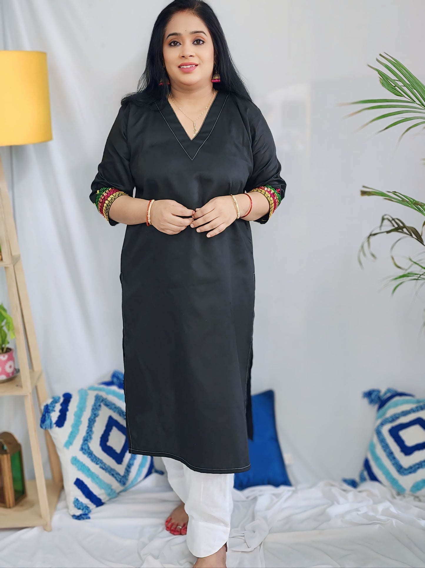 Classic Black Hand-Crafted Cotton Kurti