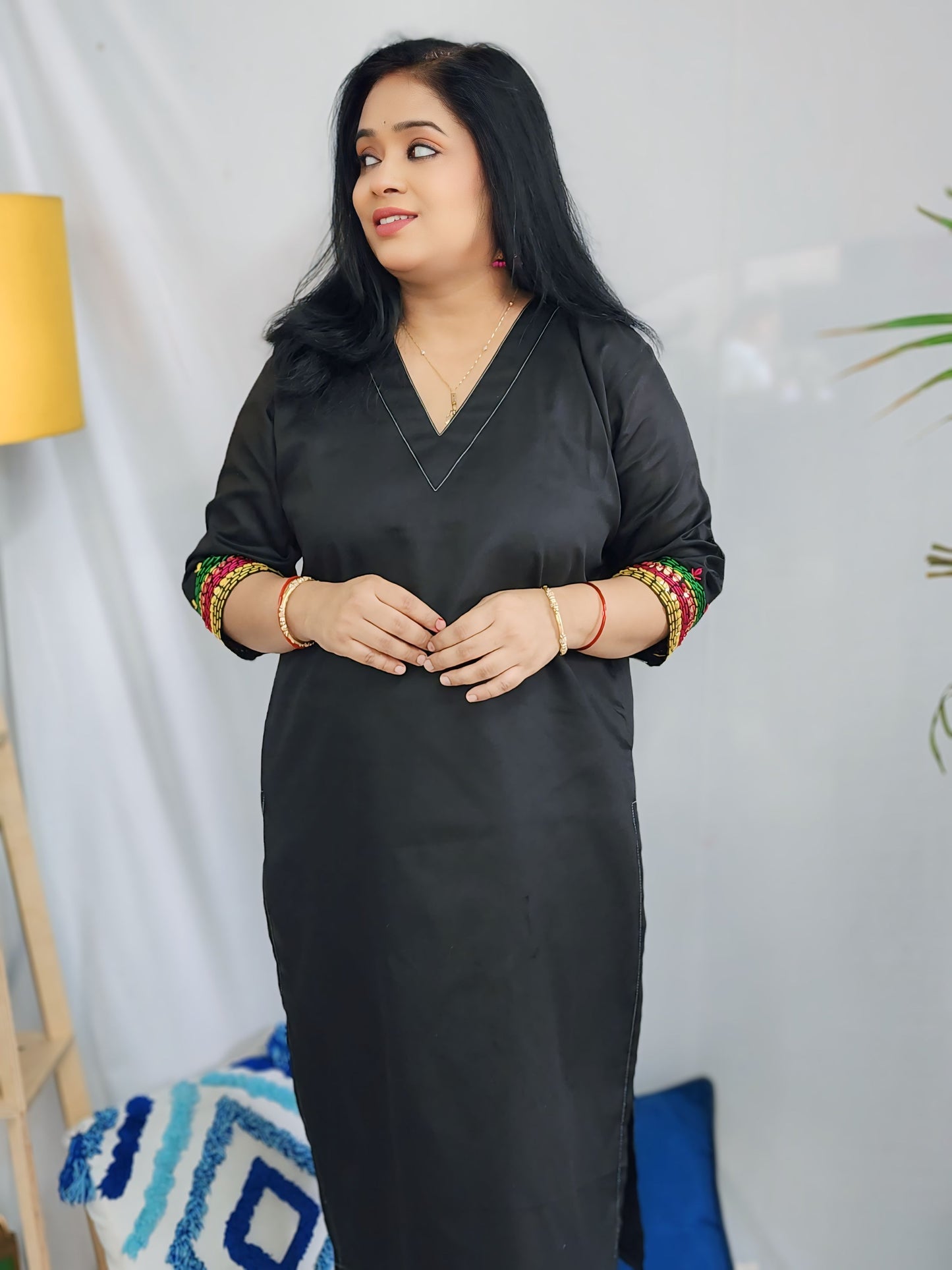 Classic Black Hand-Crafted Cotton Kurti