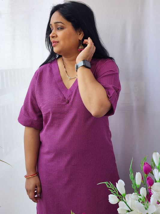 Kantha Purple V-neck  Kurta