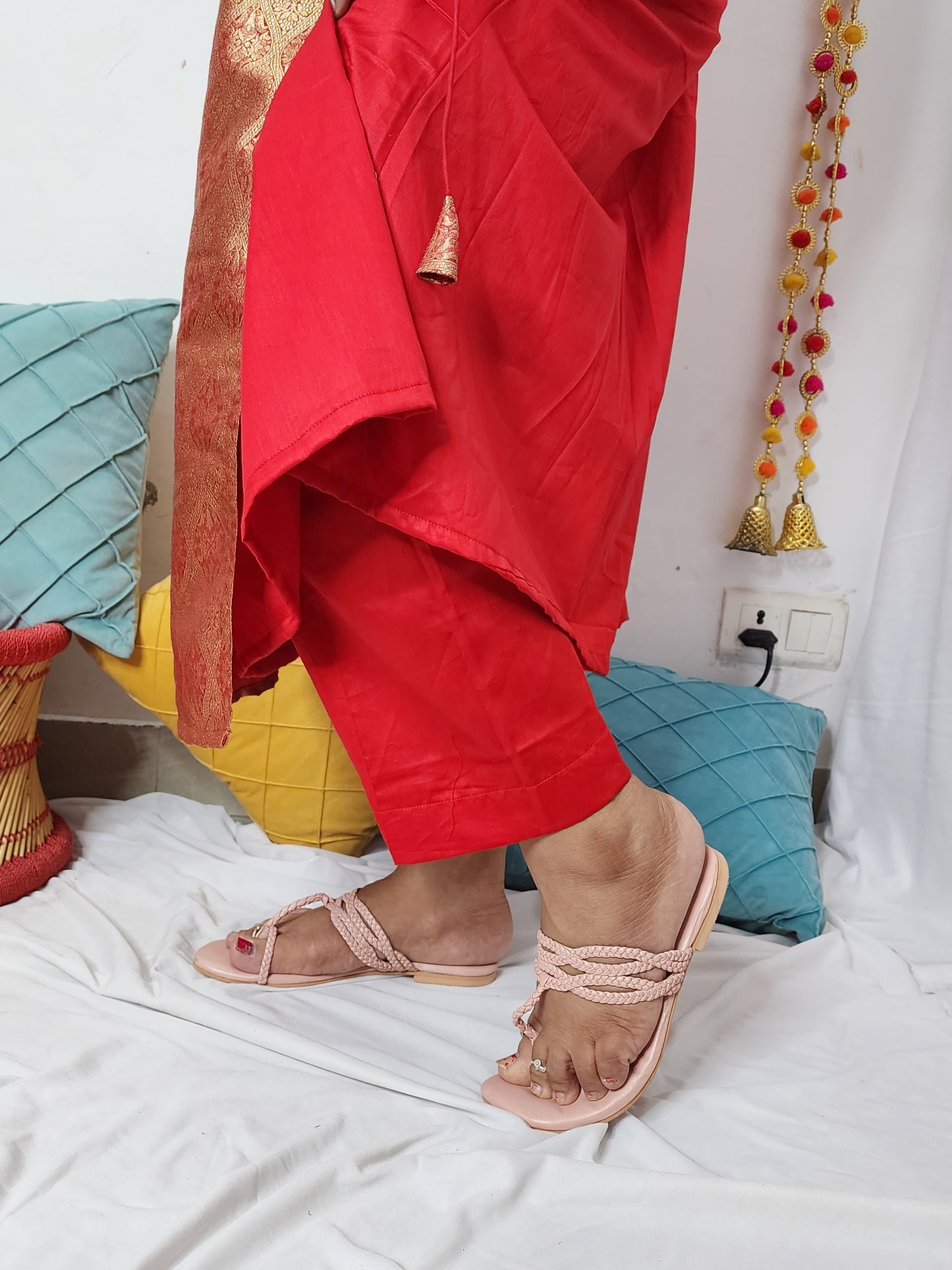 Banaras Red Angrakha Kurta with Pant