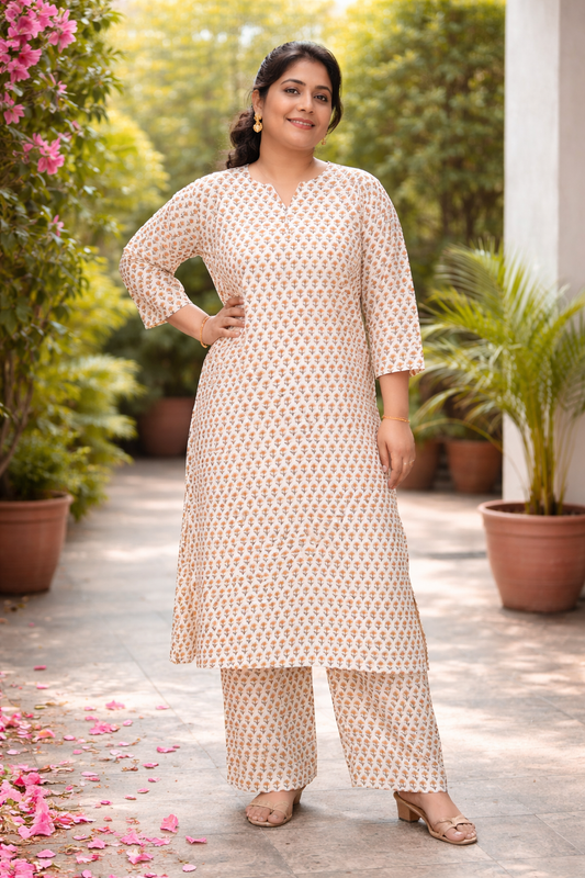 Ivory Jaipuri Cotton Kurta Set
