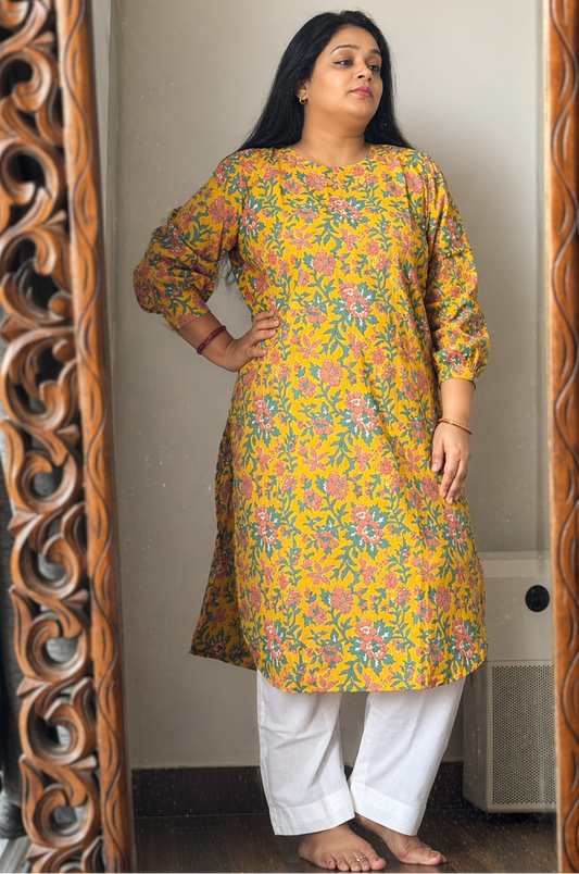 Mustard Yellow Cotton Kurta for Women