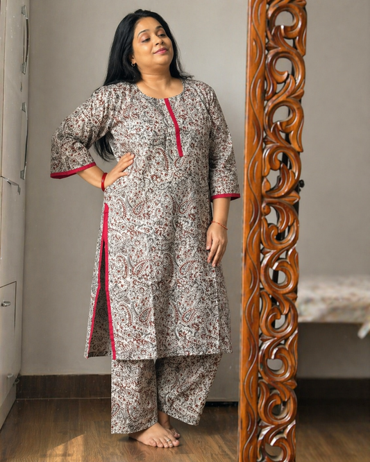 Grey Kalamkari Cotton Kurta Set for Women