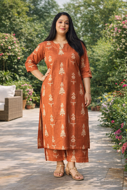 Work Wear Brown Kurta Set