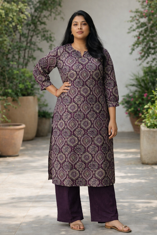 Plum Royale Printed Ajrakh Kurta