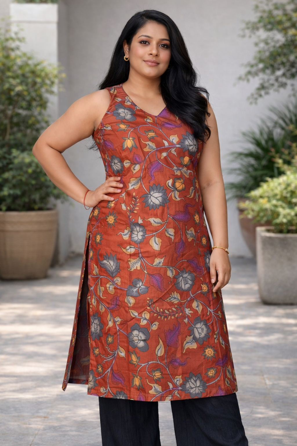 Brown Kalamkari Cotton Kurta