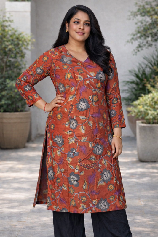 Brown Kalamkari Cotton Kurta