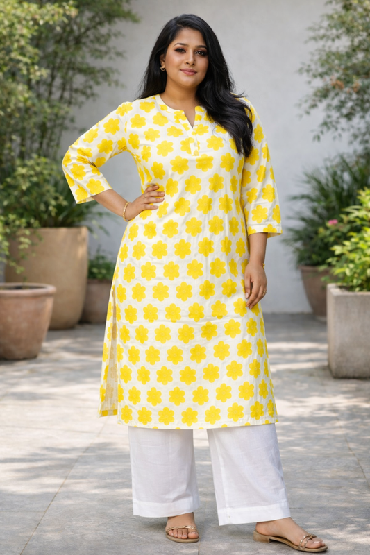 Yellow Bloom Cotton Kurta