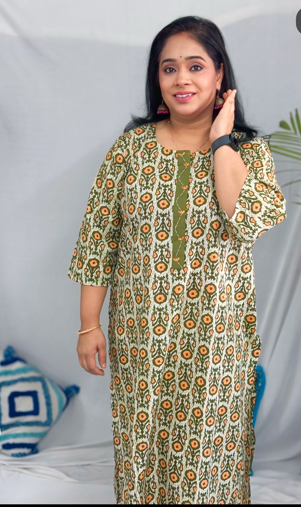 Shalini Cream Green Cotton Kurta