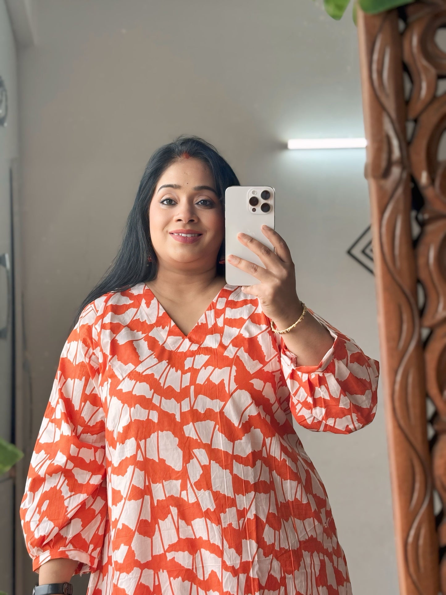 Orange A-line Designer Kurta Set