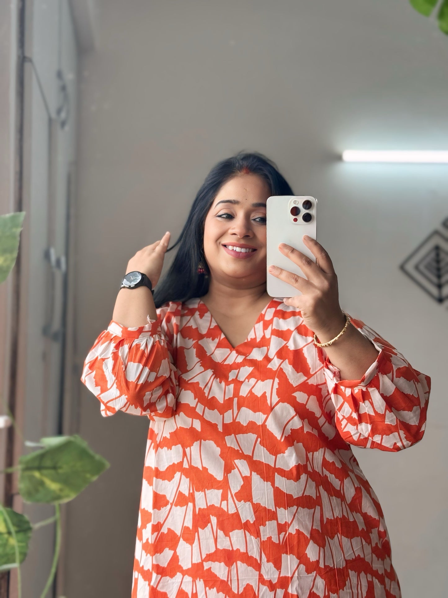 Orange A-line Designer Kurta Set