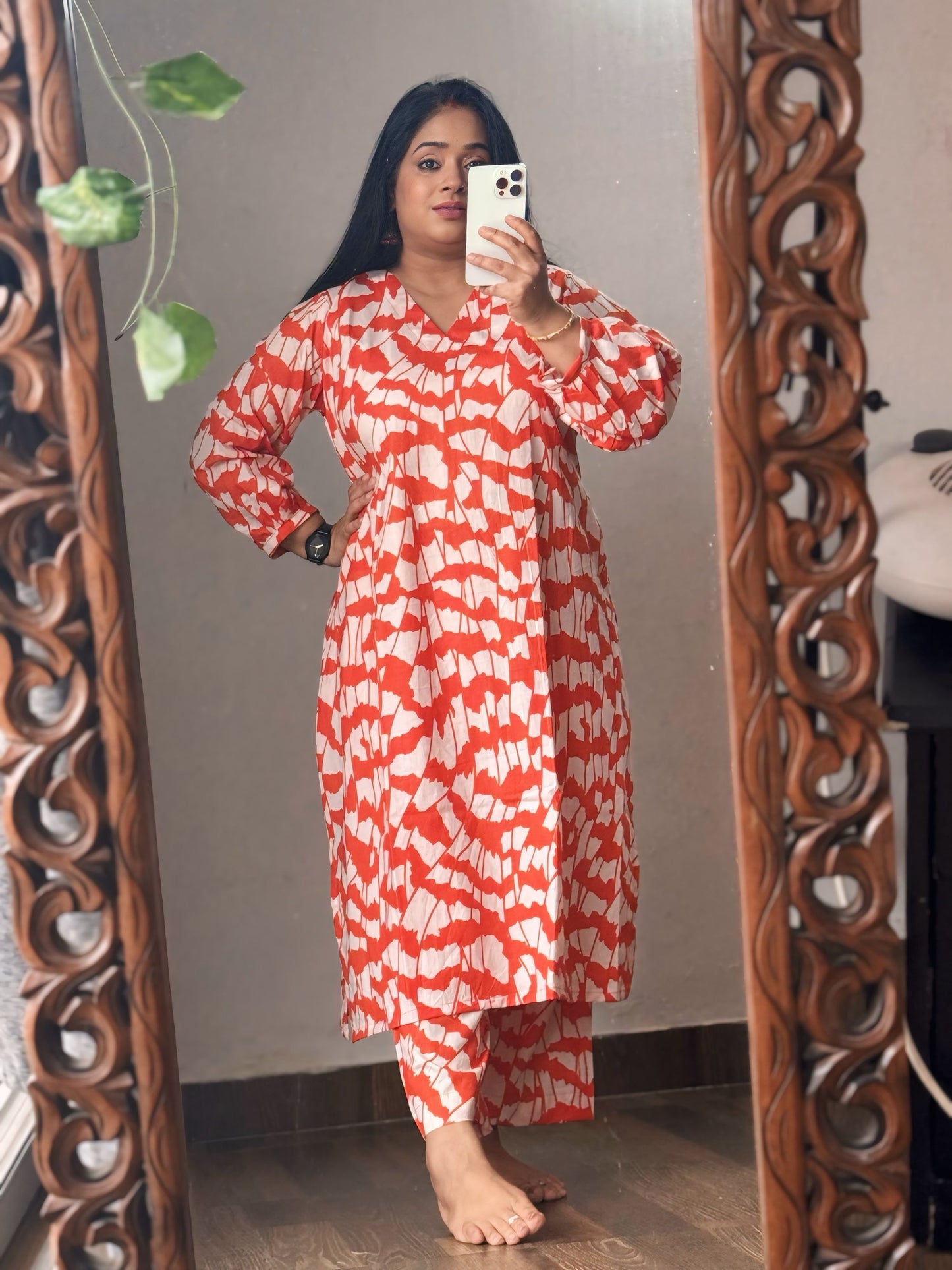 Orange A-line Designer Kurta Set