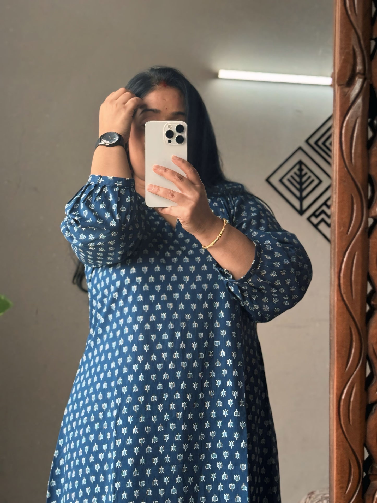 Indigo Ajrakh A- line Designer kurta Set