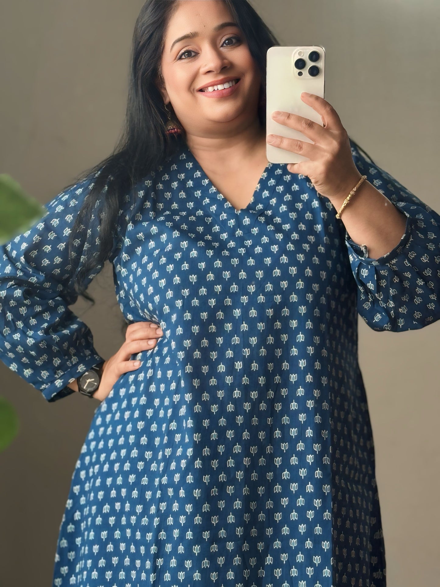 Indigo Ajrakh A- line Designer kurta Set