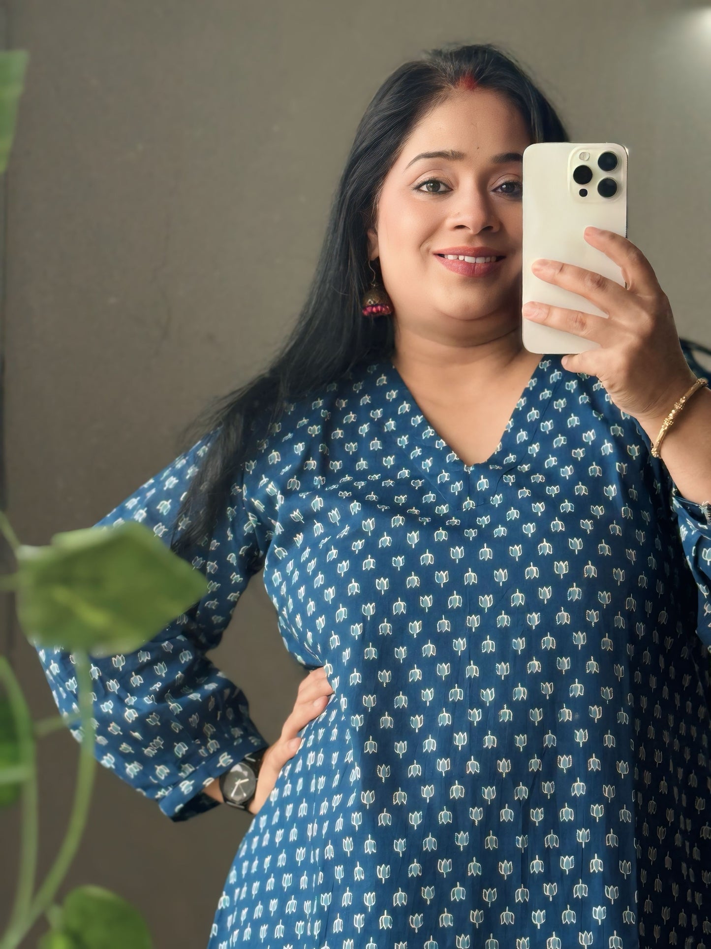 Indigo Ajrakh A- line Designer kurta Set