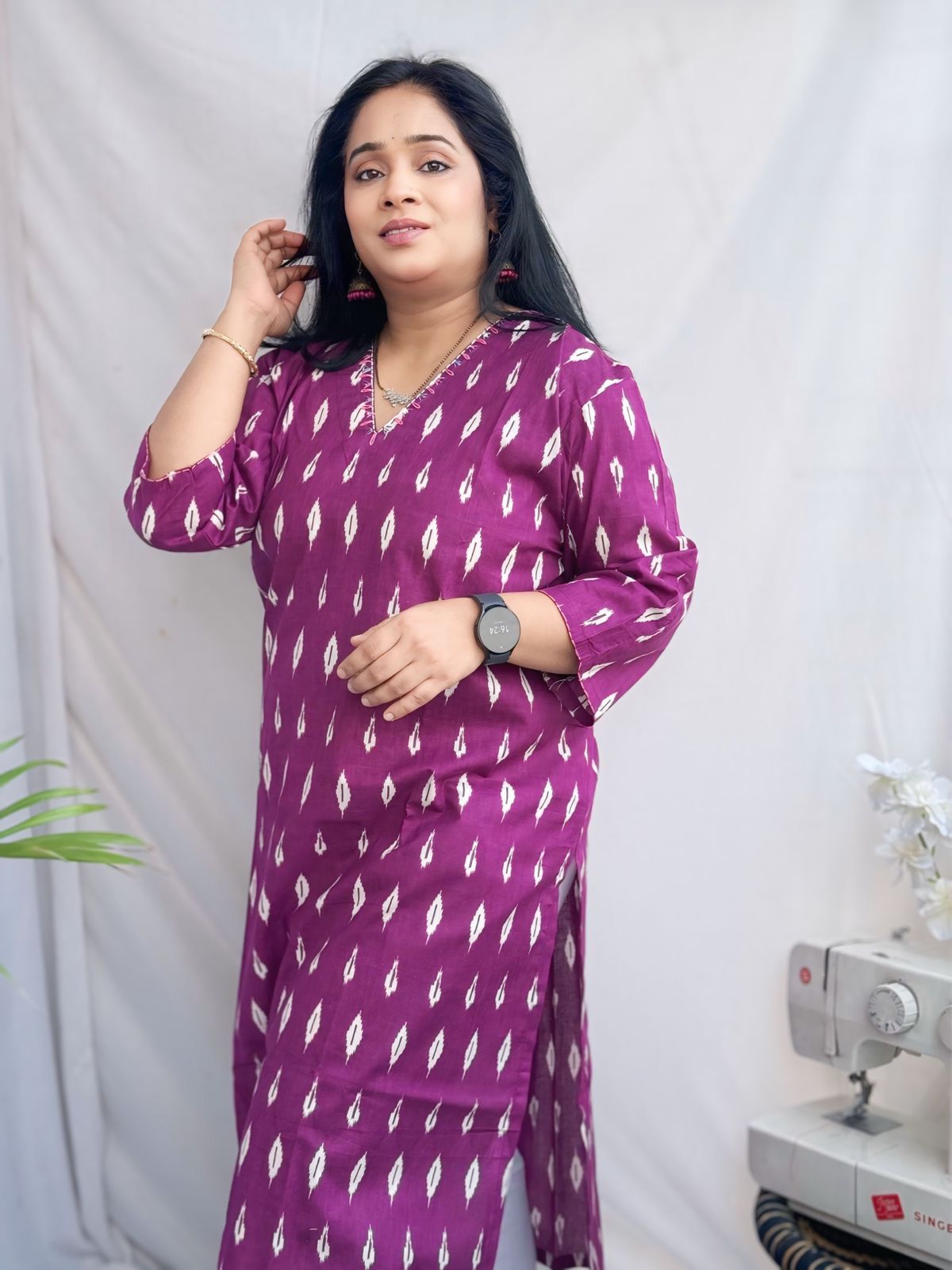 Purple Handcrafted Ikkat Cotton Kurta