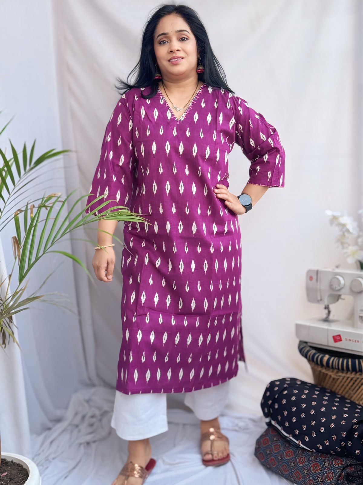 Purple Handcrafted Ikkat Cotton Kurta