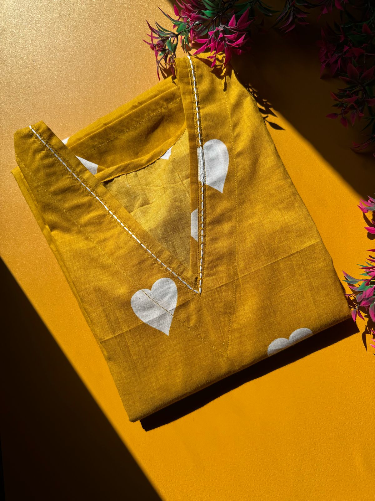 Heart Mustard Cotton Kurta