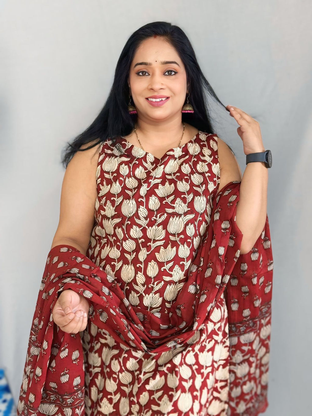 Maroon Brown Lotus Kurta and Pant (NO DUPATTA)