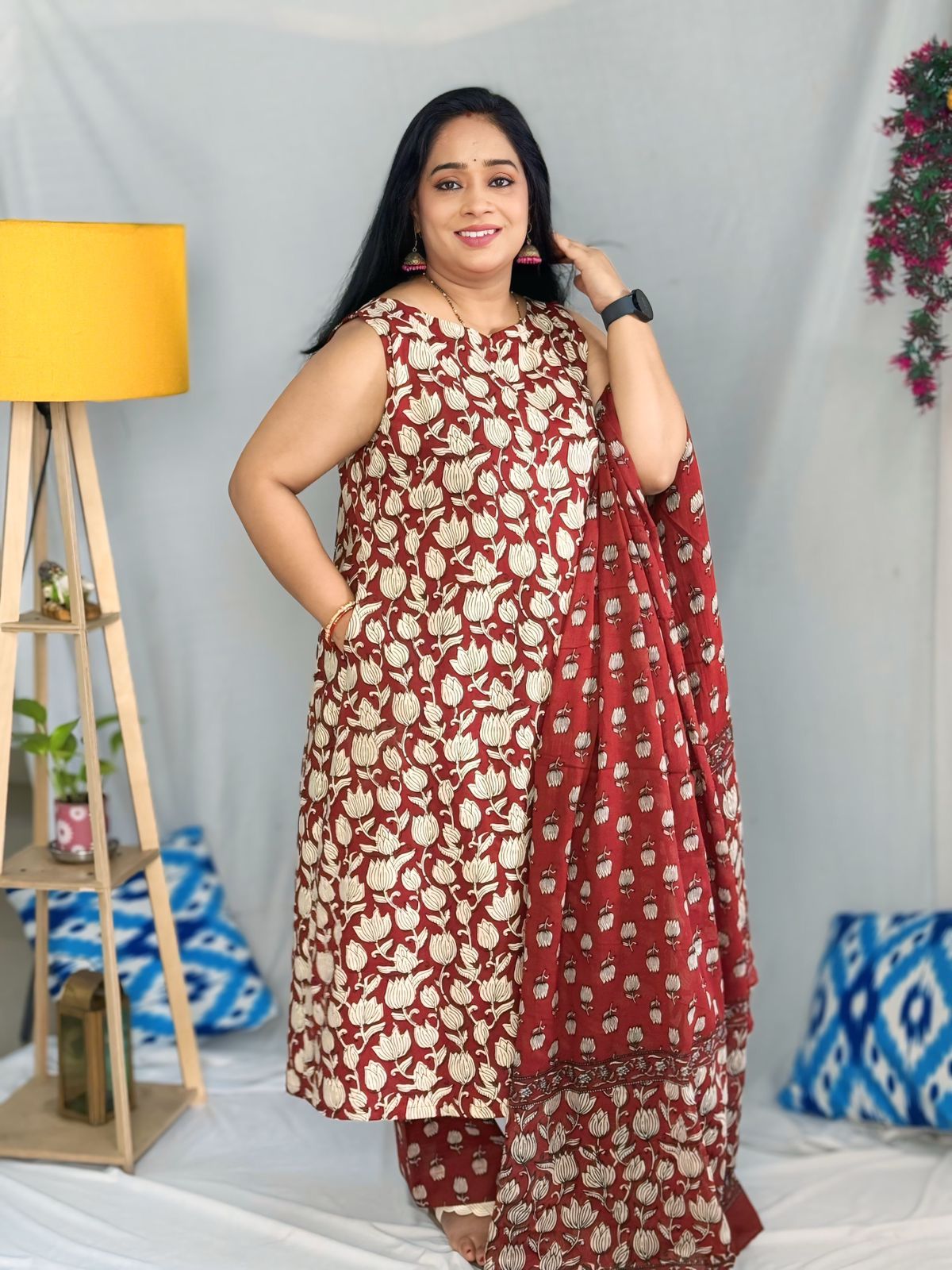 Maroon Brown Lotus Kurta and Pant (NO DUPATTA)