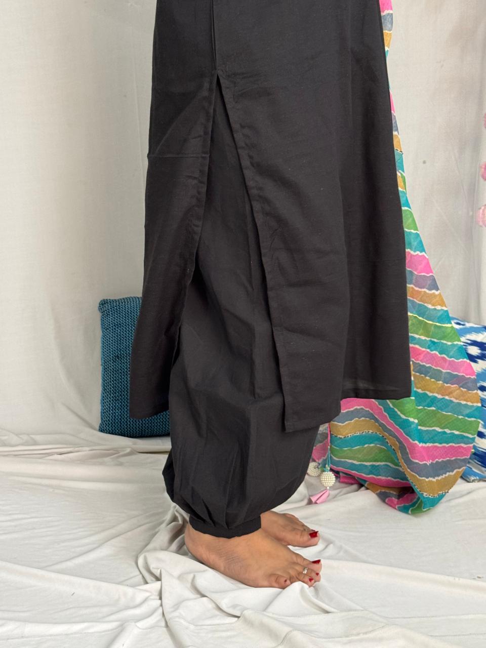 Patiala Black Suit Set with Multi Kota Dupatta
