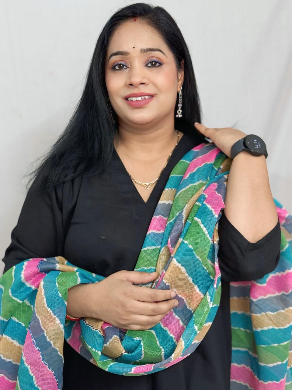 Patiala Black Suit Set with Multi Kota Dupatta