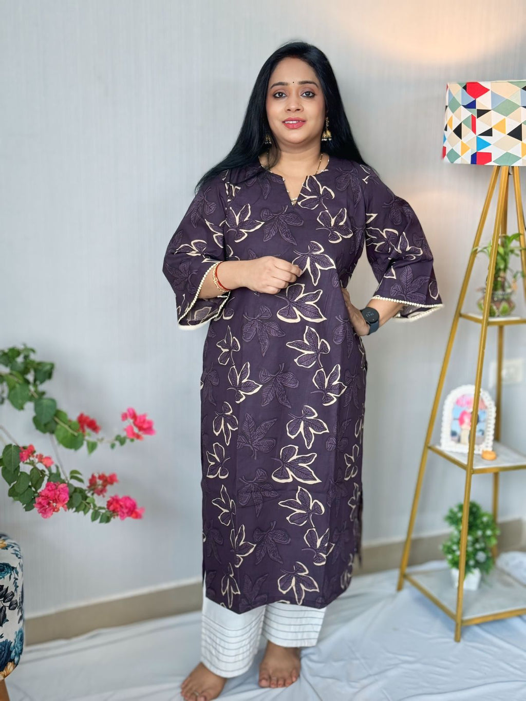 Wine Purple Cotton  Kurta