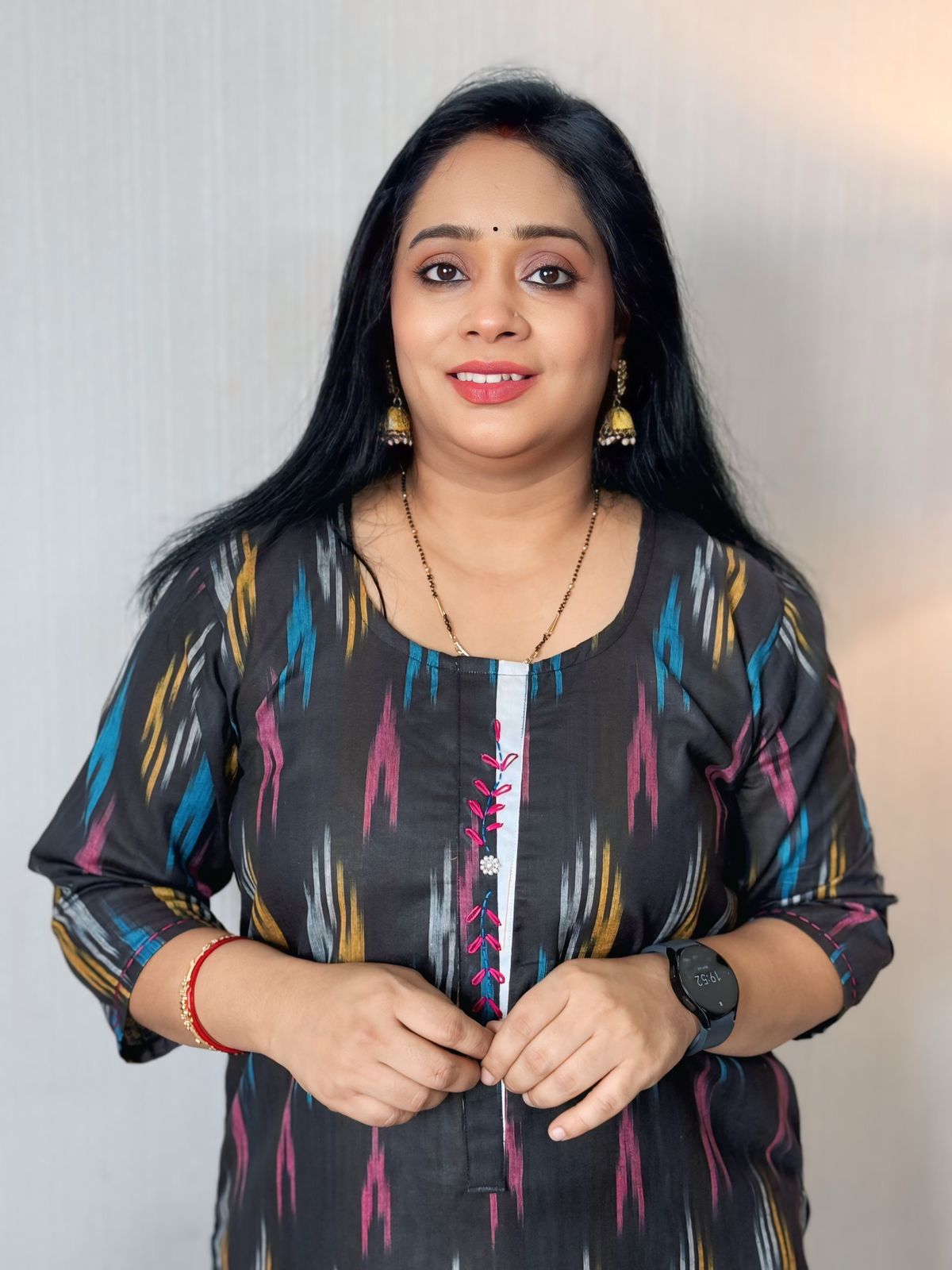 Ikkat Black-Brown Embroidered Kurta