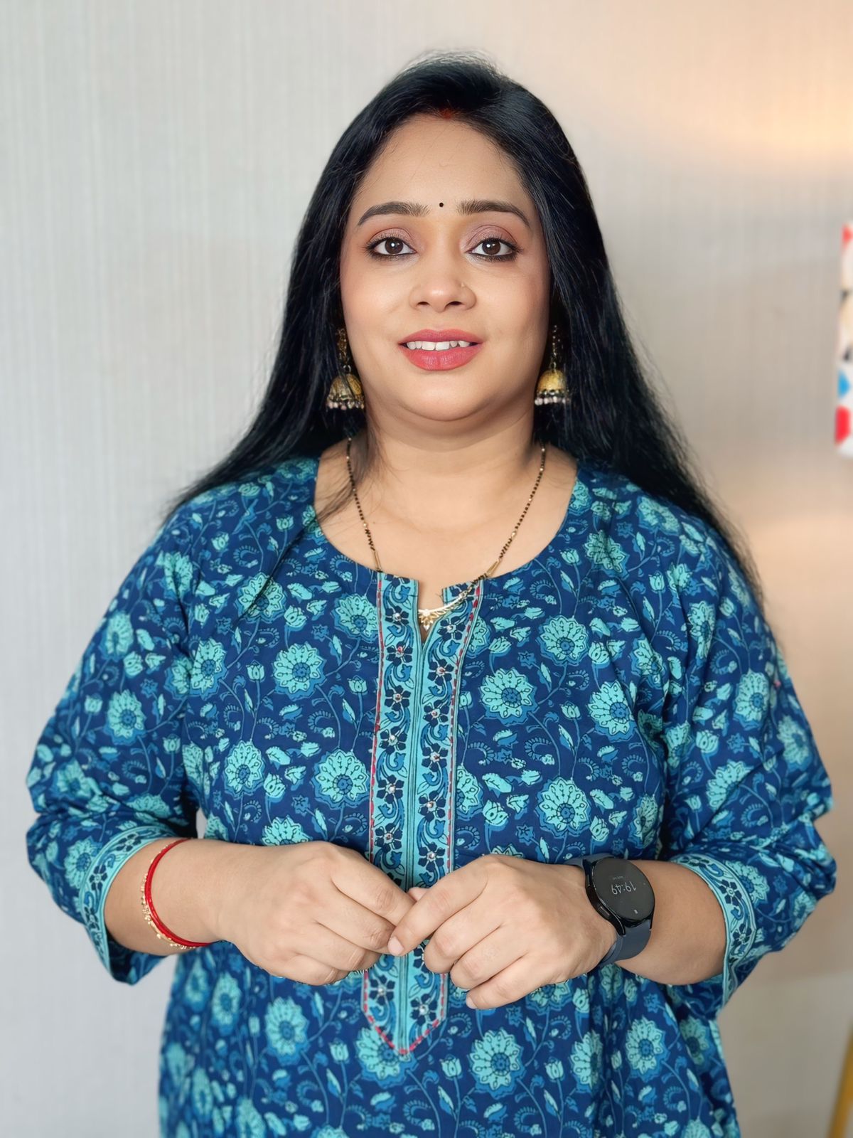 Indigo Hand embroidered Cotton Kurta