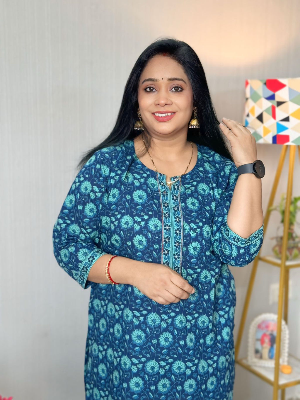 Indigo Hand embroidered Cotton Kurta