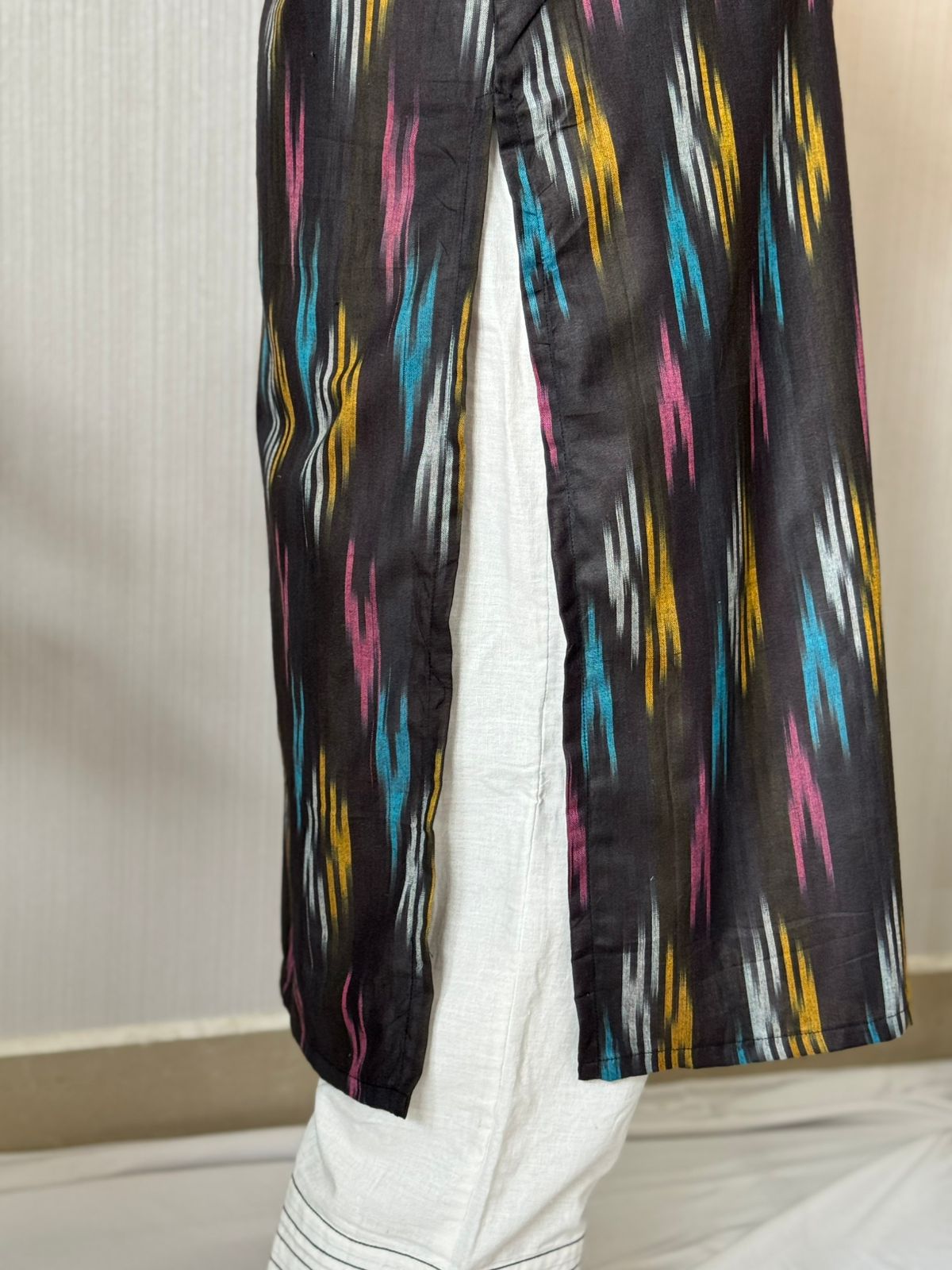 Ikkat Black-Brown Embroidered Kurta