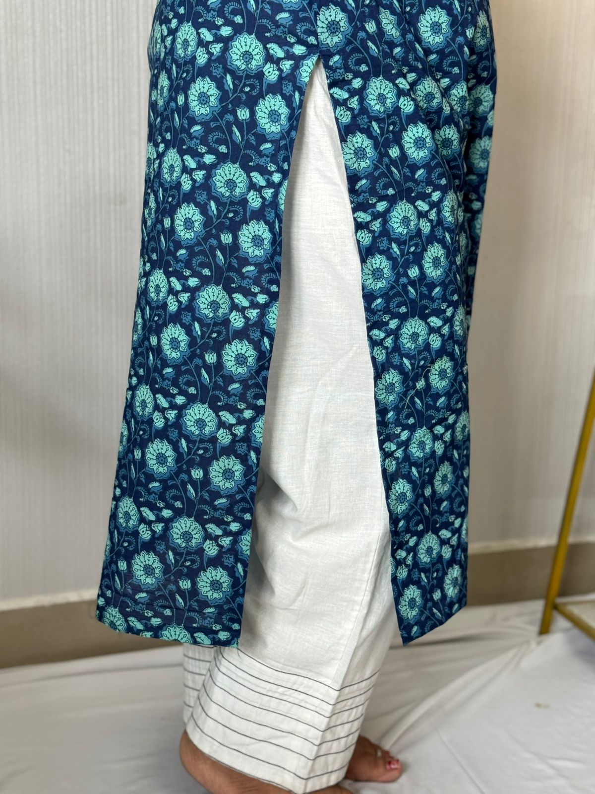 Indigo Hand embroidered Cotton Kurta