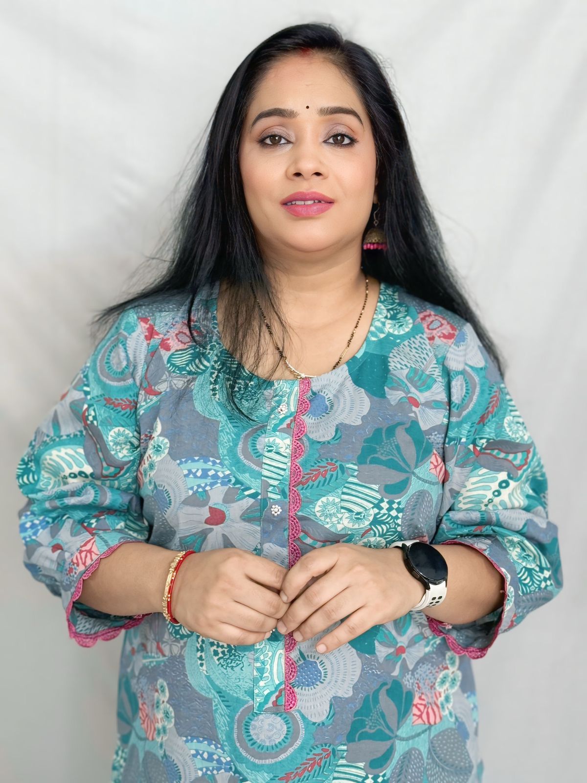 Blue Floral Cotton Designer Kurta