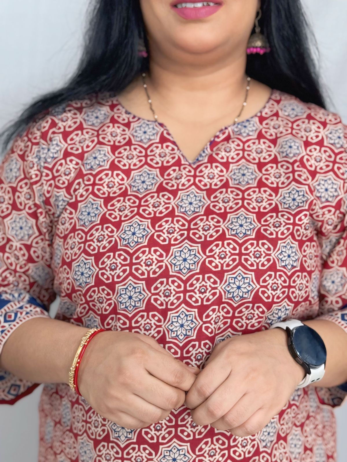 Red Ajrakh Designer Kurta