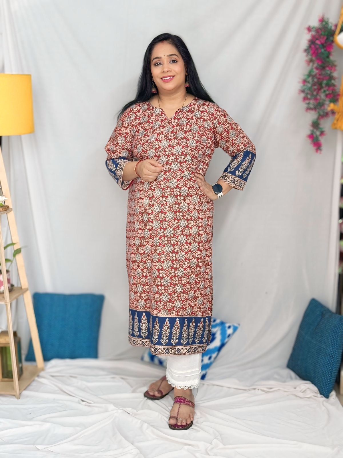 Red Ajrakh Designer Kurta