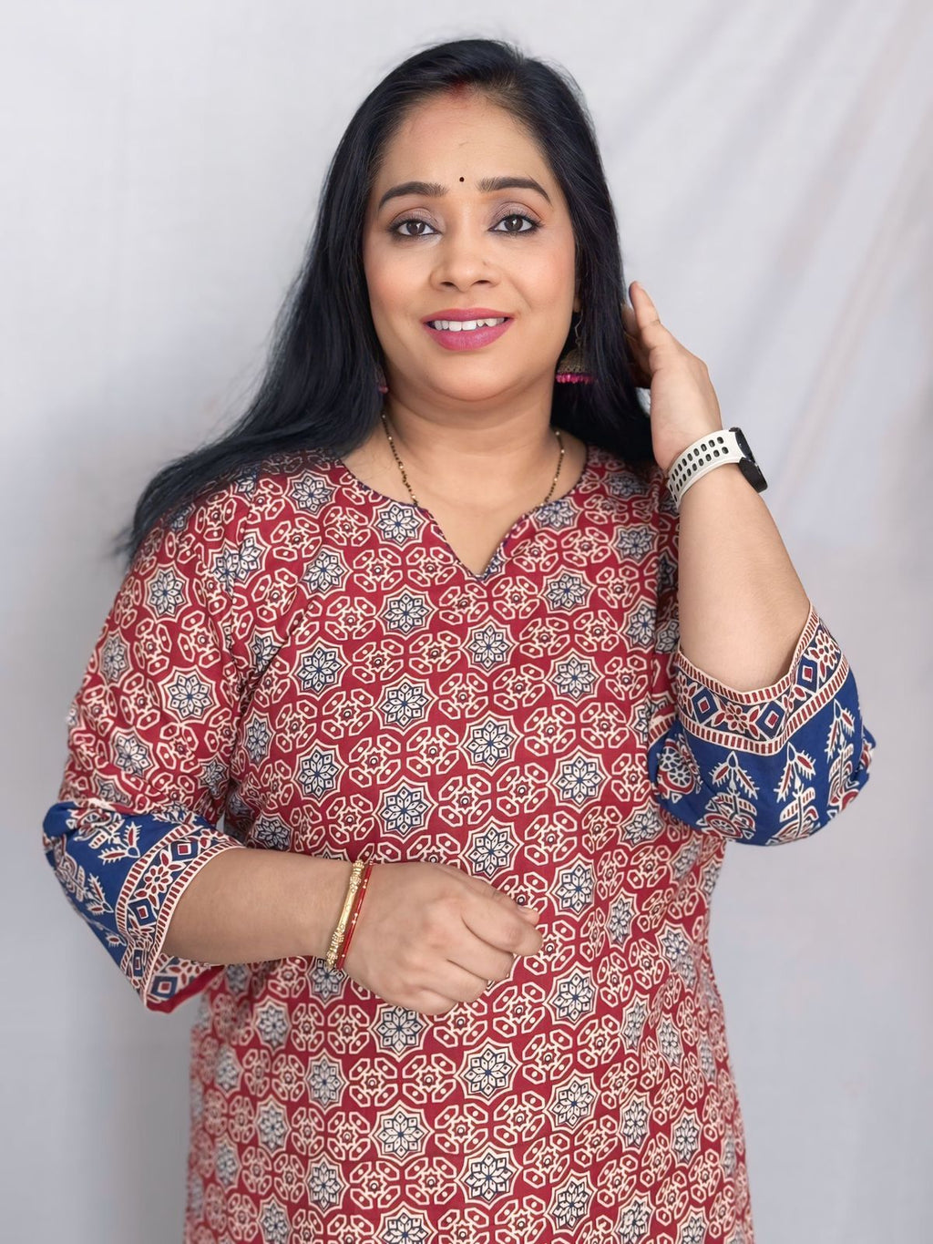 Red Ajrakh Designer Kurta