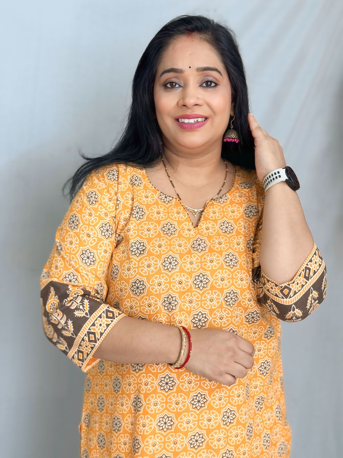 Yellow Ajrakh Designer Kurta