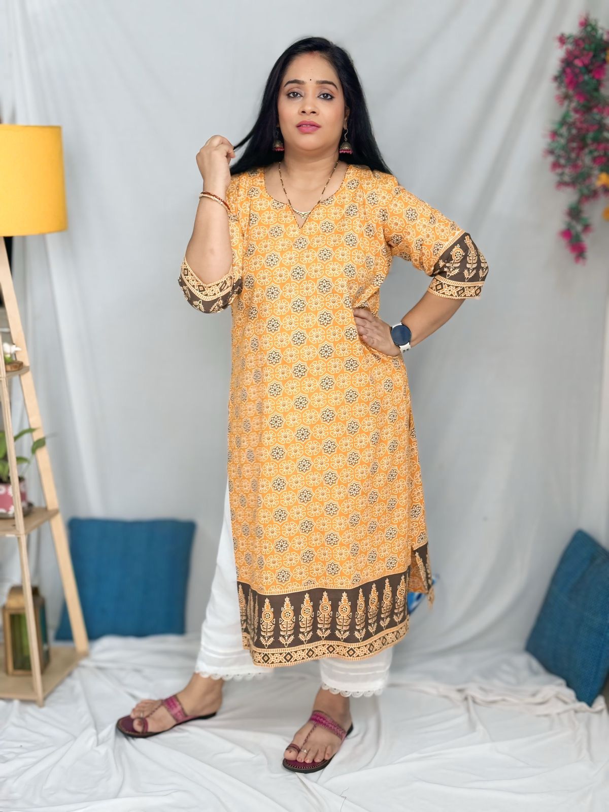 Yellow Ajrakh Designer Kurta