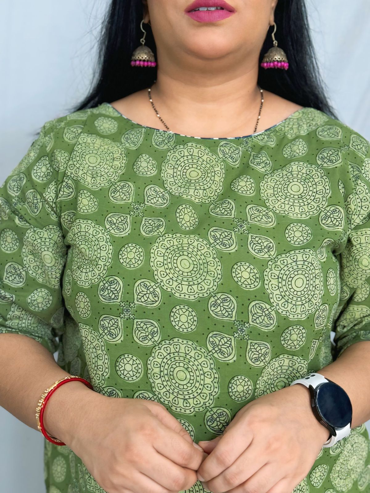 Green Bagru Mulmul Kurta