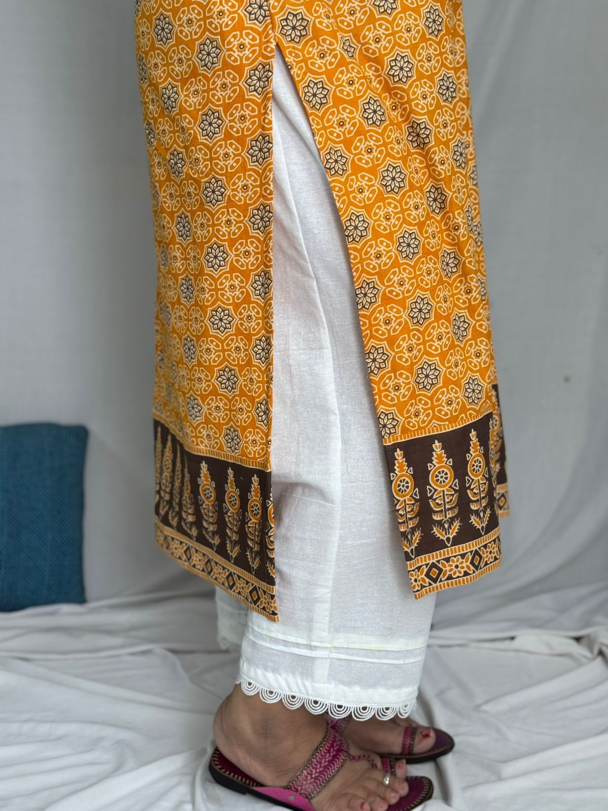 Yellow Ajrakh Designer Kurta