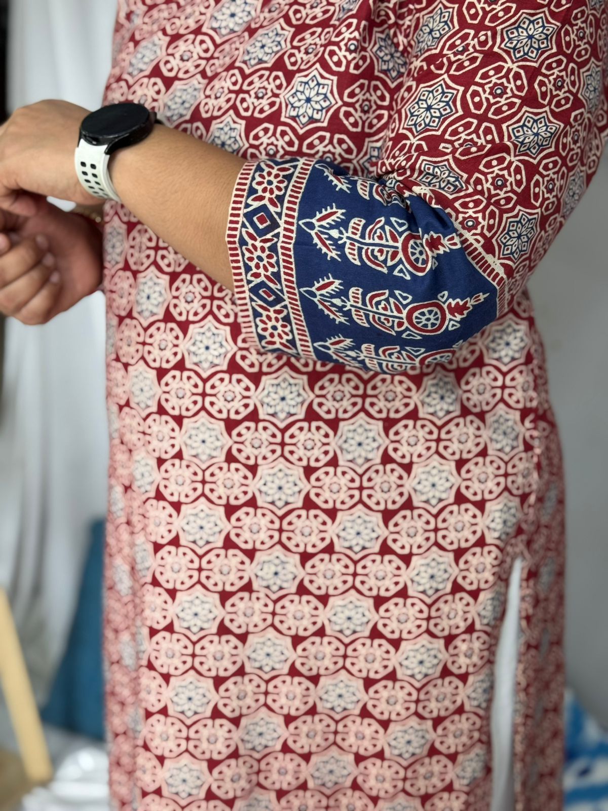 Red Ajrakh Designer Kurta