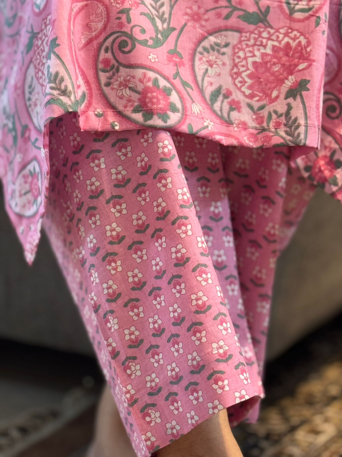 Pink Floral Kurta Pant Set