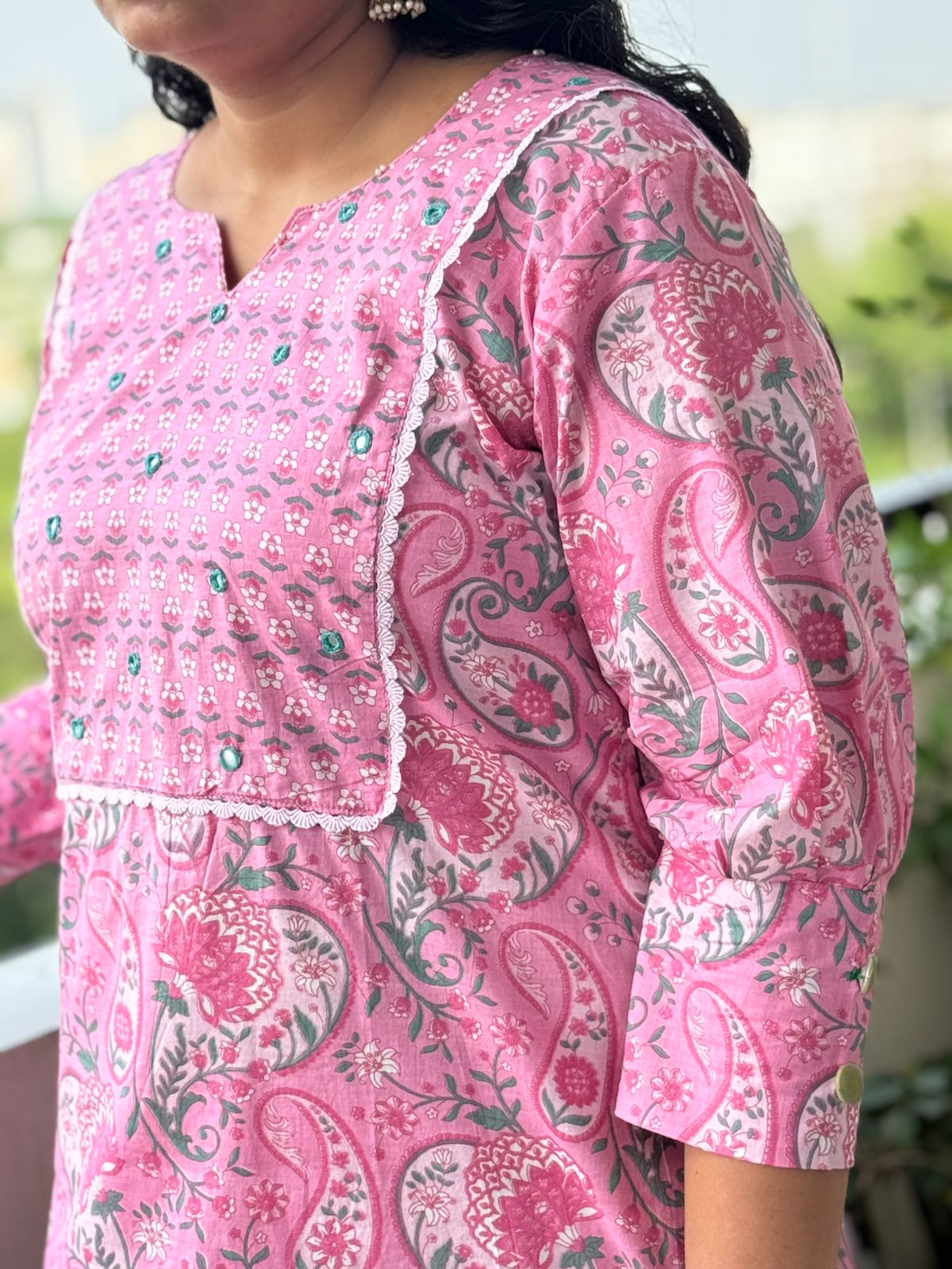 Pink Floral Kurta Pant Set