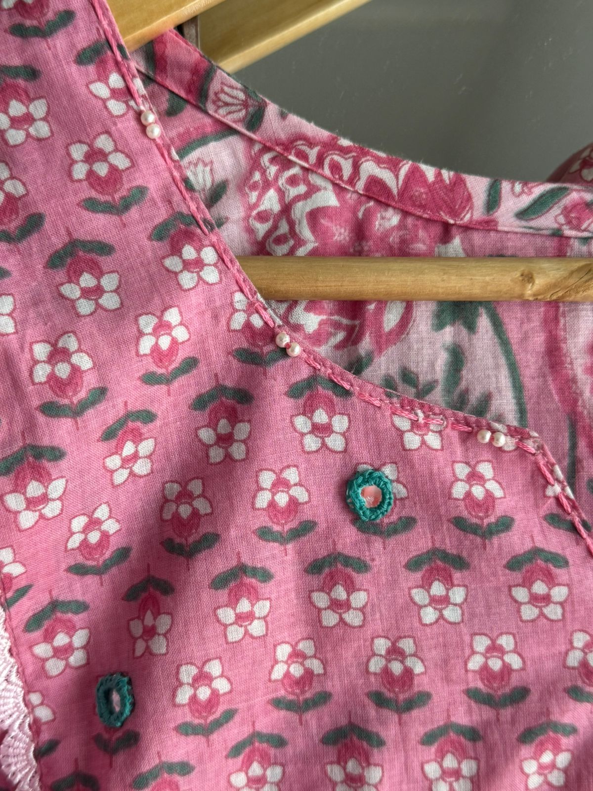 Pink Floral Kurta Pant Set