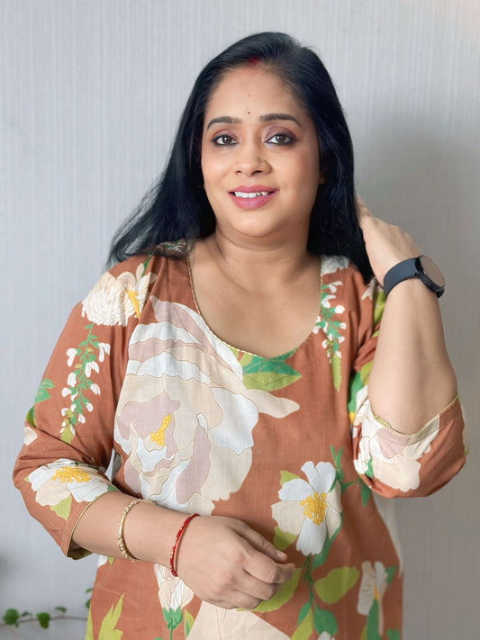 Rozana Brown Floral Kurta