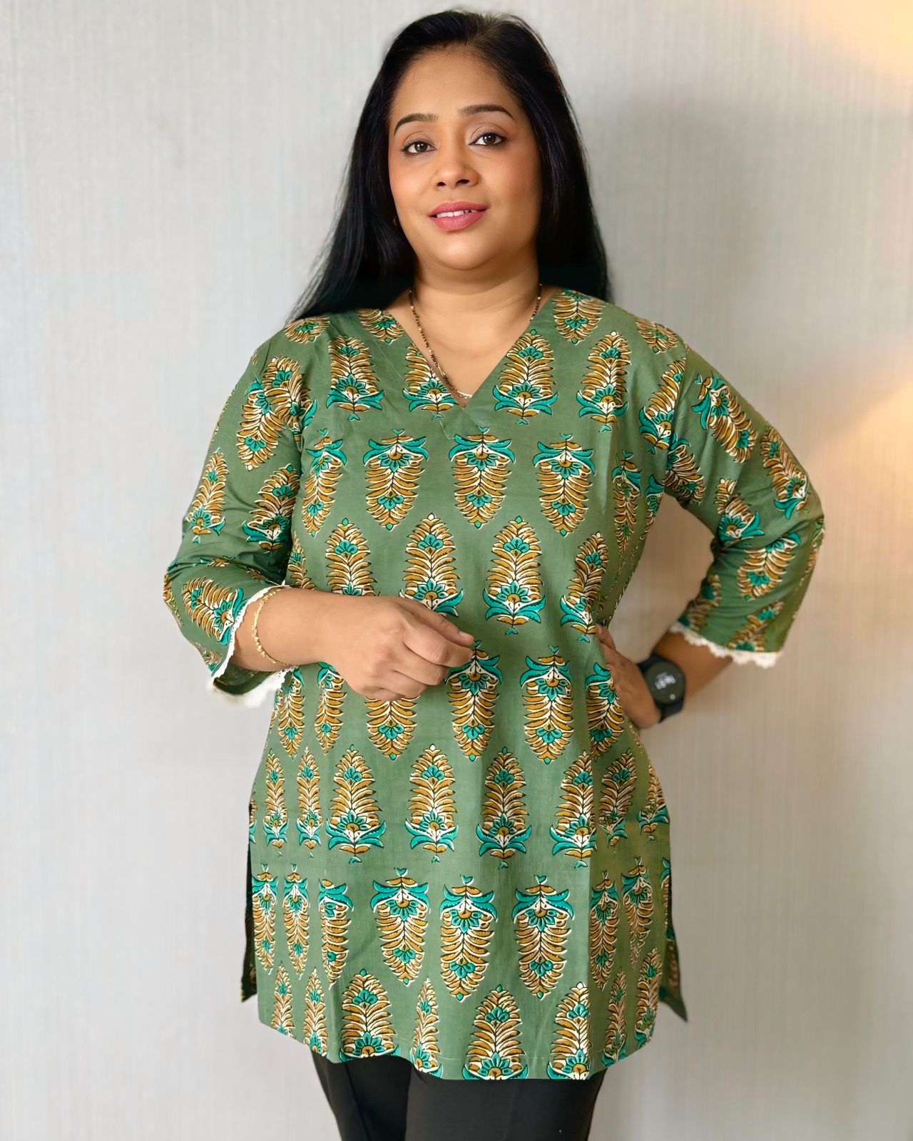 Green Ajrakh Short Kuri