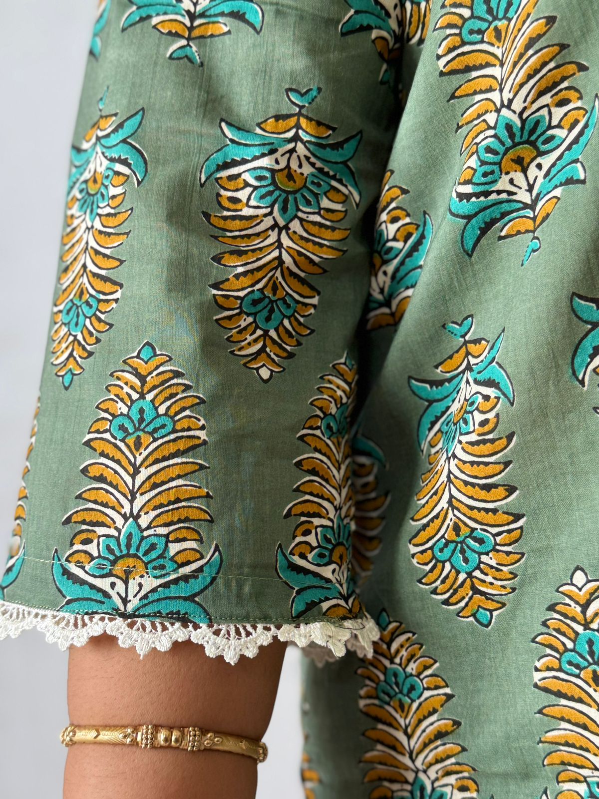 Green Ajrakh Short Kuri