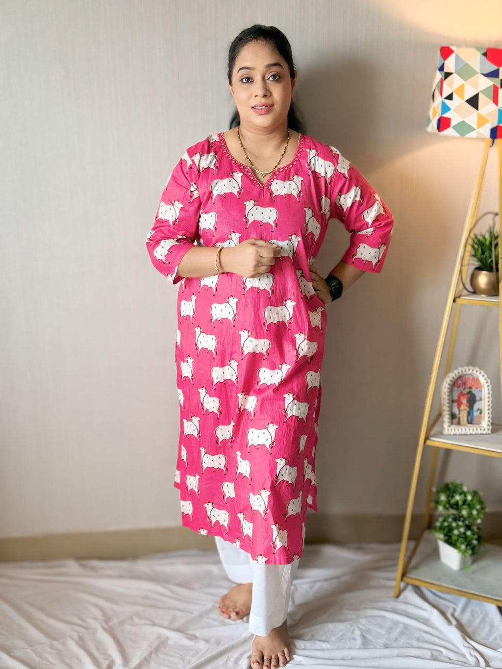 Pink Pichwai Handwork Kurta