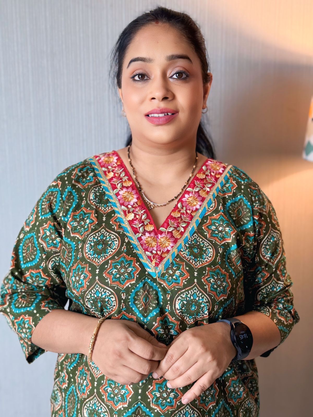 Green Ajrakh Lace work Kurta