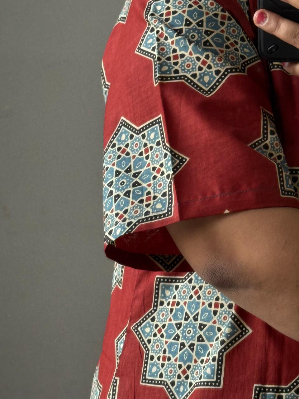 Red Ajrakh Kurta Set